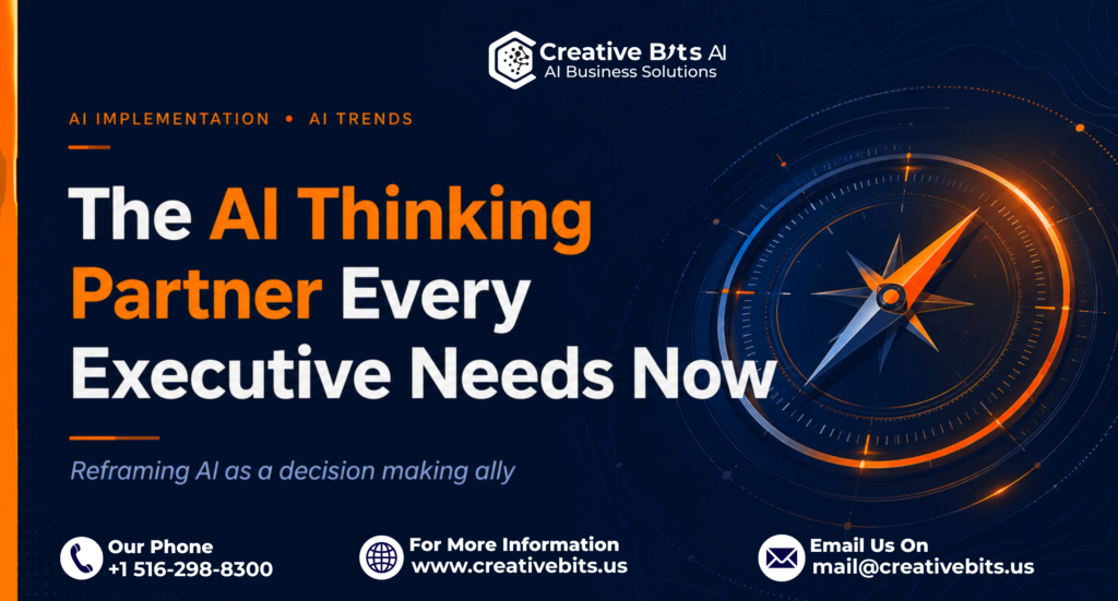 AI thinking partner concept showing an executive using AI as a decision making ally to pressure test strategy.